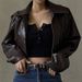 Vintage-Inspired PU Leather Jacket For Women – Stylish Zip-Up Collar, Slim Fit, Retro Casual Outerwear (Brown/Navy/Burgundy)_ecoleips.com