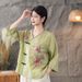 Chinese-Style Retro Cotton And Linen Women's Blouse, Summer Slant Opening, Artistic Loose, Buttoned Tea Dress, Embroider_ecoleips.com