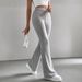 Women's Clothing Women's Solid Color Bell Bottom Pants Spring Autumn Casual Ribbed Knitted Slim Fit Fashionable All Match Trousers_ecoleips.com