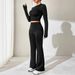 WG203 Cross-Border High-Waisted Butt-Lifting Slimming Sports Fitness Casual Dance Yoga Slim Fit Wide-Leg 2-Piece Women's_ecoleips.com