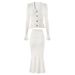 Women's Clothing Waist Flared Sleeve Knitted Top + Fishtail Hip Skirt Two Piece Skirt Suit_ecoleips.com
