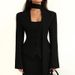 2025 New Fashion Solid Color V-Neck Scarf Decorated Long Sleeve Casual Blazer Jacket Top_ecoleips.com