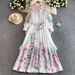 Women's French Style Lace Trimmed Stand up Collar Dress Long Sleeved Elegant Full Skirt Tie Waist Spring Autumn Resort Wear_ecoleips.com