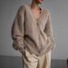 Soft Faux Mink V-Neck Cardigan - Cozy Oversized Pullover For Women, Fall Winter Loose Knit Sweater With Buttons, Elegant Casual Outerwear_ecoleips.com