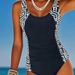 New 2026 Women's Sexy Patchwork One Piece Swimsuit Black And White Striped Print Conservative Beachwear European American Style_ecoleips.com