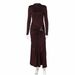 Women's Long Dress European American Style round Neck Solid Color Autumn Winter Fashion Elegant Decorative Ring Buckle Long Sleeves_ecoleips.com
