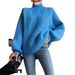 Trendy Diamond Crochet Knit Sweater - Women's Casual High Neck Pullover With Breathable Acrylic Blend (Red, Yellow, Dark Green, Purple, Teal, Gray)_ecoleips.com