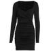 Women Sexy Fashion V Neck Smocked Long Sleeve Bodycon Pencil Dress Slim Fitted Solid Party Evening Cocktail Dress_ecoleips.com