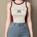 Summer Sexy Girl Flag Embroidered Slim Fit Sleeveless Pullover Short Vest American Street Style New Arrival Women's Top_ecoleips.com