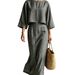 Elegant Women's High-Waisted Midi Skirt Suit European American Style round Neck Three Quarter Sleeve Loose Top for Commuting_ecoleips.com