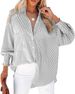 Verve Striped Long Sleeve Loose Casual Women's New Pocket Shirt Top_ecoleips.com