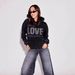 Women's Black Retro Love Rhinestone Hoodie Fashionable Loose Fitting Y2K Style_ecoleips.com