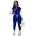Women's Color Blocked Jacket Single Breasted Letter Print Baseball Tracksuit Two Piece Set_ecoleips.com