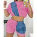 Women's Clothing Summer New Fashion Denim Splicing Navel Baring Short Sleeved Shorts Two Piece Suit_ecoleips.com