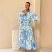 Women's Clothing Linen Loose Casual Belt Waist Puff Sleeve Dress_ecoleips.com