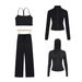 Women's 4-Piece Stretch Outfit Set - Y-Neck Vest, Cropped Jacket, Hooded Jacket & Straight Leg Pants - Slim Fit Casual Wear (Multiple Colors)_ecoleips.com