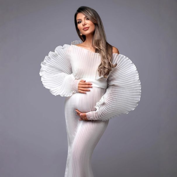 Elegant Maternity Photo Dress With Flattering Ruched Design - Soft Stretch Fabric, Square Neckline, Long Sleeves, Available In Multiple Colors_ecoleips.com