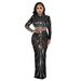 C6028 Fashion Women's Mesh Rhinestone See-through Sleeve Long Dress Two-piece Set_ecoleips.com