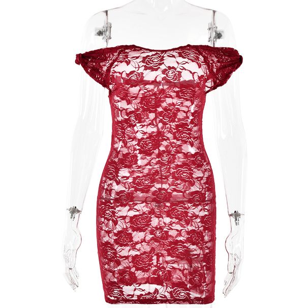 Sexy Hot Girl Mini Dress Delicate Lace Spaghetti Strap Hollow Out Cutout Design Slim Short Clubwear Dress For Women_ecoleips.com