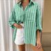 Women's Clothing Women's Loose Fitting Collar Striped Shirt Spring Summer Roll Up Sleeves Pocket Detail For Formal & Casual_ecoleips.com
