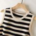 K Strap Vest Women's Loose Spring Round Neck Knitted Sweater Striped Versatile Casual Sleeveless Top_ecoleips.com