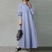 Women's Clothing Art Style Cotton And Linen Striped Round Neck Long Sleeve Pocket Simple Loose Long Pullover Dress_ecoleips.com