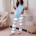 Women's Spring/Summer Comfortable Round Neck Casual Two Piece Set Striped Print Wide Leg Pants Short Sleeve_ecoleips.com