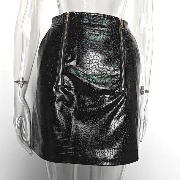 Women's PU Motorcycle Leather Jacket Slim Fit Lapel Multi Zip Design Paired with Bodycon Skirt Set_ecoleips.com