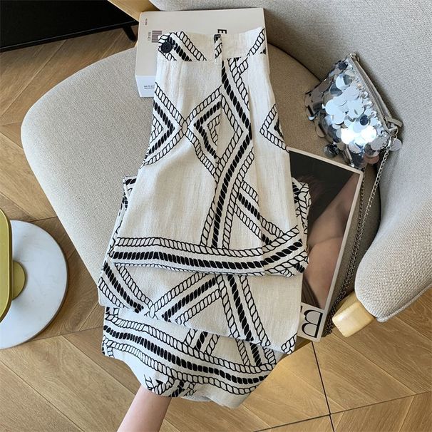 Women's High-Waisted Wide Leg Pants Relaxed Fit Cotton Linen Blend Slimming Print Casual Summer Thin Style Loose Fit_ecoleips.com