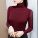 Spring And Autumn Elastic Mesh High-neck T-shirt Bottoming Shirt Women's Long-sleeved Solid Color Thickened Basic Top_ecoleips.com