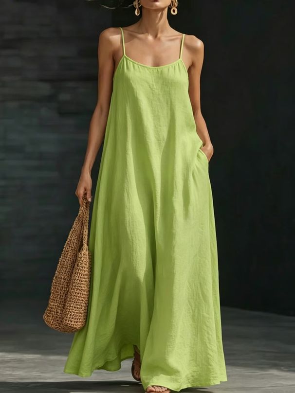 Flowy Beach Maxi Dress For Women, Lightweight Long Sleeveless Dress With Side Slits, Casual Boho Summer Holiday Dress_ecoleips.com