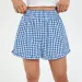 HEZIOWYUN Women's Kawaii Plaid Shorts Loose Fitting Elastic Wide Waist Shirred Ruffled Trim Wide Leg Loungewear Briefs Bottoms_ecoleips.com