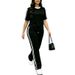Women's Summer Casual Color Block Striped Design T-Shirt And Pants Set Crew Neck Short Sleeve Loose Fit Fashion Outfit_ecoleips.com