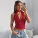 Women's Clothing 2025 Winter New Fashion Sexy Deep V Backless Slim Fit Solid Color Tie-Up Tank Top Wholesale_ecoleips.com