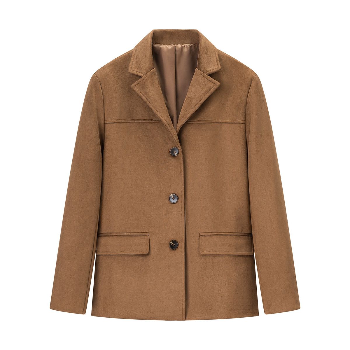 Retro Suede Women's Blazer, New Autumn Style, Dark Brown, Suit Collar, Single-Breasted, Pocketed Short Coat_ecoleips.com