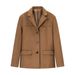 Retro Suede Women's Blazer, New Autumn Style, Dark Brown, Suit Collar, Single-Breasted, Pocketed Short Coat_ecoleips.com