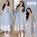 Summer New Korean Style Blue Strap Cardigan Two-Piece Set Maternity Dress_ecoleips.com