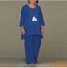 Women's Clothing Cotton And Linen Fashion Casual Large Size Irregular Long Sleeved Suit Wide Leg Pants Two Piece Suit_ecoleips.com