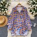 Korean Style Loose Plaid Long Sleeved Cardigan Breathable Shirt Women's Spring Commuting Boyfriend Lazy Sun Protection Top Skin Friendly_ecoleips.com