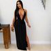 Women's Sexy Deep V Halter Neck Backpack Dress Fashion Hip Revealing Clothing_ecoleips.com