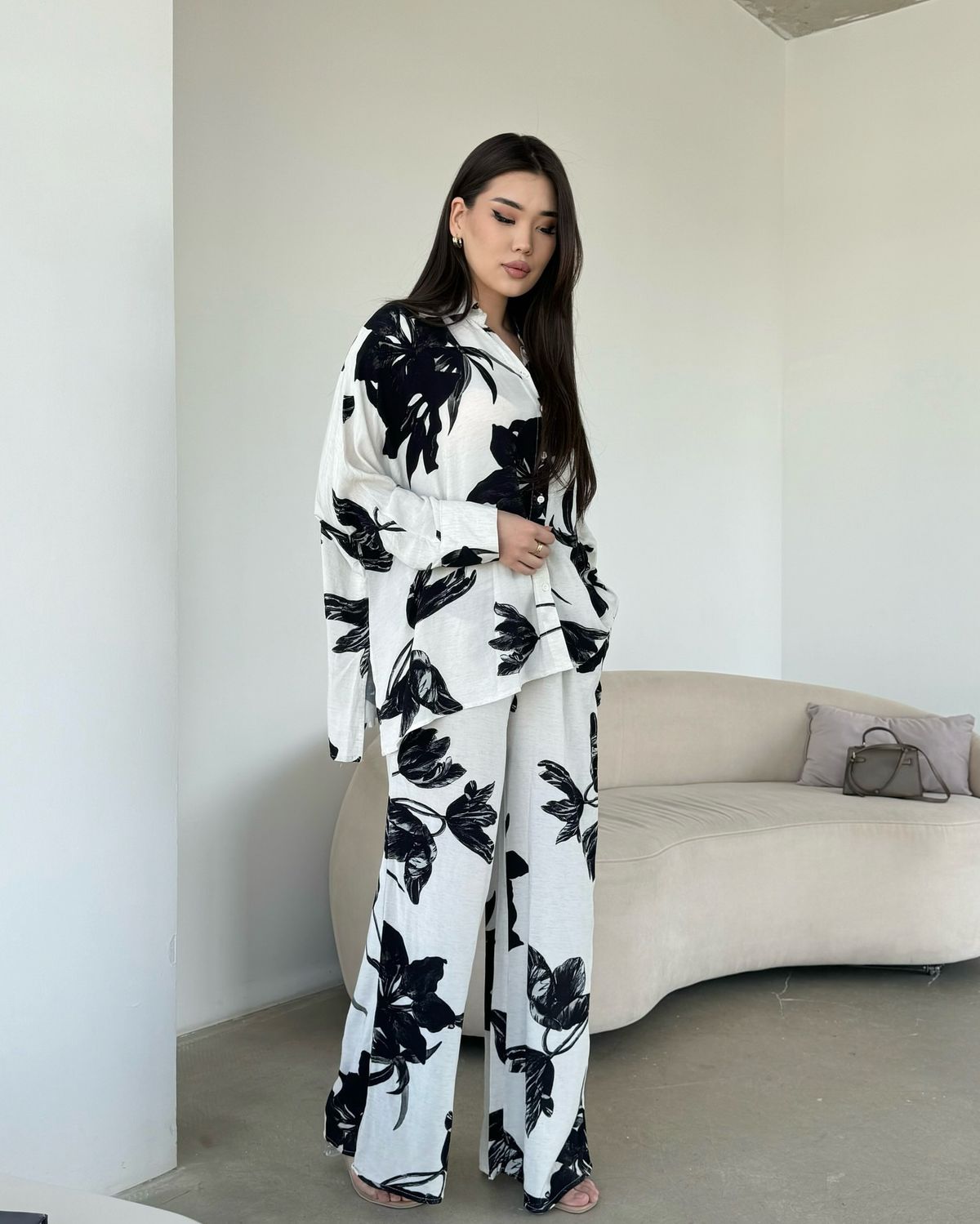 Modest Set / Outfit / Two Piece Women's Floral Print Loose Fit Blouse & Wide Leg Pants Set Elegant Office Casual Long Sleeve Tops Plus Size Outfit_ecoleips.com