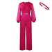 Women's Clothing New Ol Fashion Tongle Long Sleeved Top Wide Leg Pants Suit Two Piece Suit_ecoleips.com