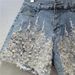 Women's Clothing New Street Blasting Heavy Duty Beaded High Waisted Slim Denim Shorts For Women Fashionable And Versatile Wide Leg Hot Pants_ecoleips.com