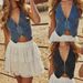 Women's Clothing New Individual Hottie Ladies Sleeveless V Neck Top Denim Vest_ecoleips.com