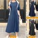 Muslim Dress Women Bohemian Denim Maxi Dress – Round Neck Long Sleeve Loose Fit Casual Elegant Dress (Black/Navy Blue/Bluish, S-2XL)_ecoleips.com