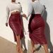 Cross-border Foreign Trade European And American Leather Women's Clothing Bestsellers, Slit Slim-fit Mid-length_ecoleips.com