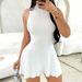 Brown Sleeveless Mini Dress Women's Mock Neck Sundress Flared Stretchy Ribbed Knit A-Line Casual Summer Party Vacation Dress_ecoleips.com