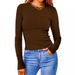 Women's round Neck Long Sleeve Stripe T-Shirt Solid Color European American Style Top for Women_ecoleips.com