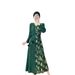 Summer Women's Pleated Long Sleeve Dress V Neck Printed Elegant High End Fashion Age Reducing Red Color Clothing_ecoleips.com