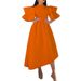 Cross-Border African Women's Clothing 2024 Summer New Double-Layer Ruffle Sleeve Solid Color Party European And_ecoleips.com